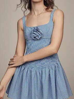 Anthropologie Maeve Smocked Rosette Drop Waist Mini Dress - S - NWT